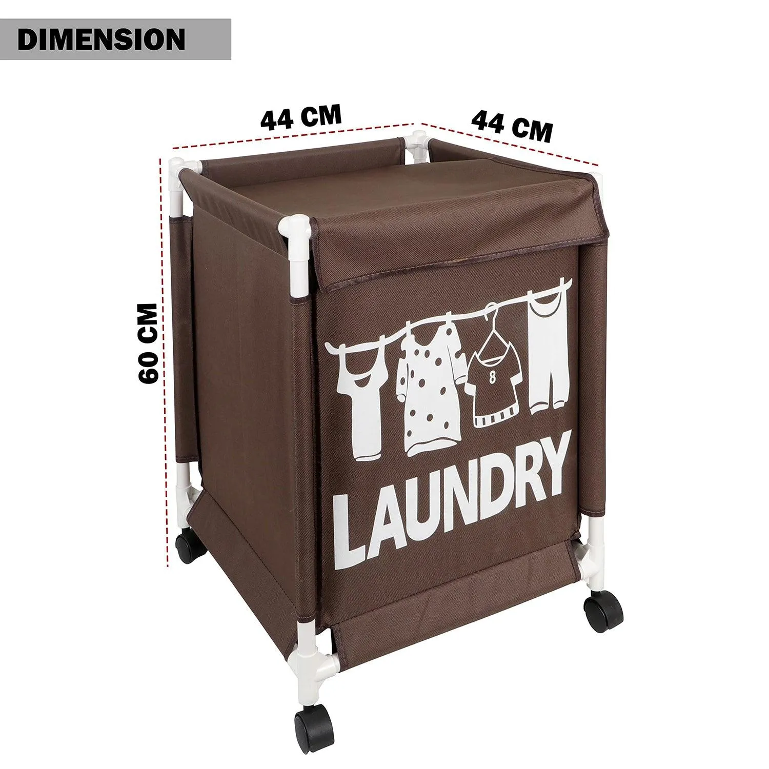 HOKIPO Oxford Fabric Laundry Basket Trolley With Wheels - 60x44x44 cm, Brown