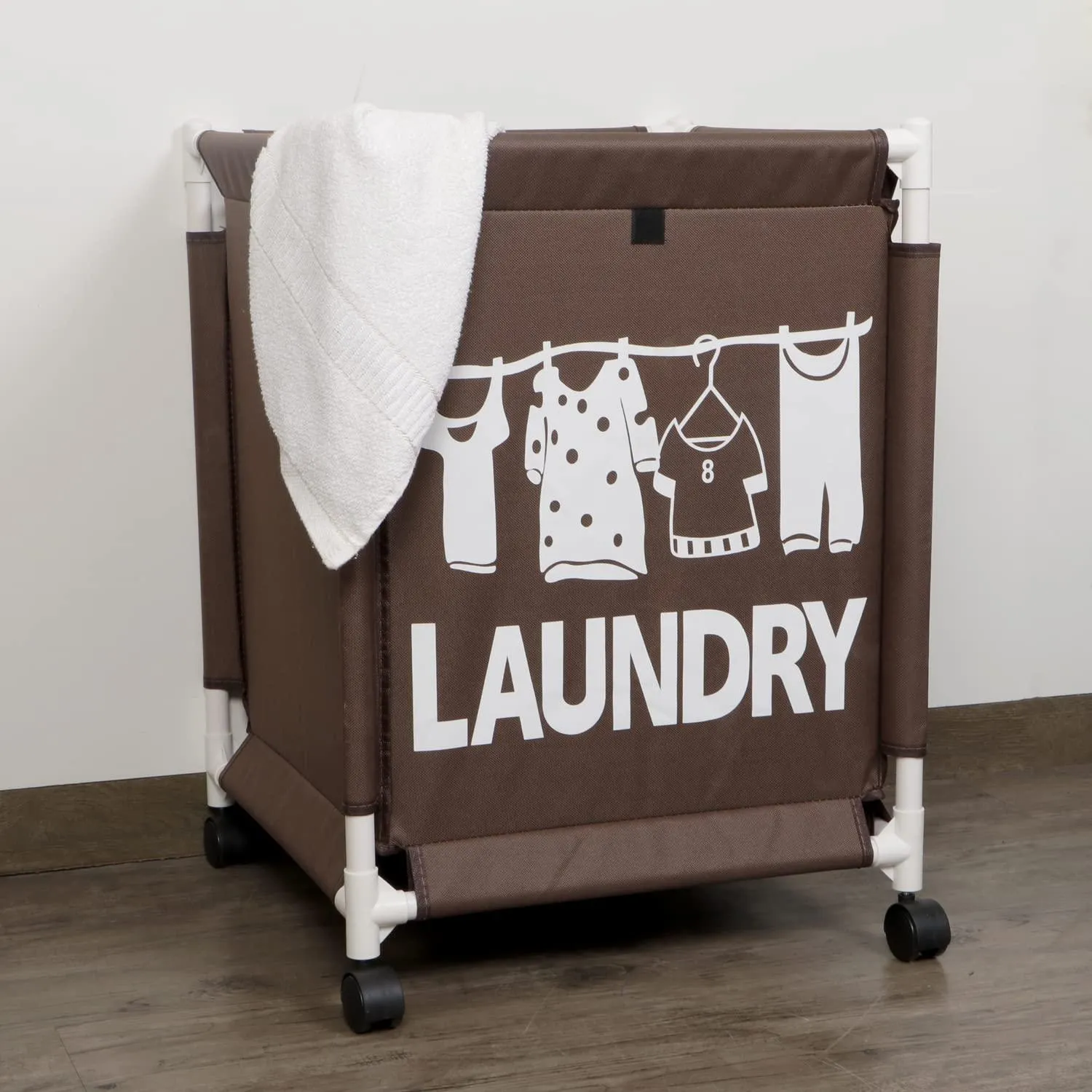 HOKIPO Oxford Fabric Laundry Basket Trolley With Wheels - 60x44x44 cm, Brown