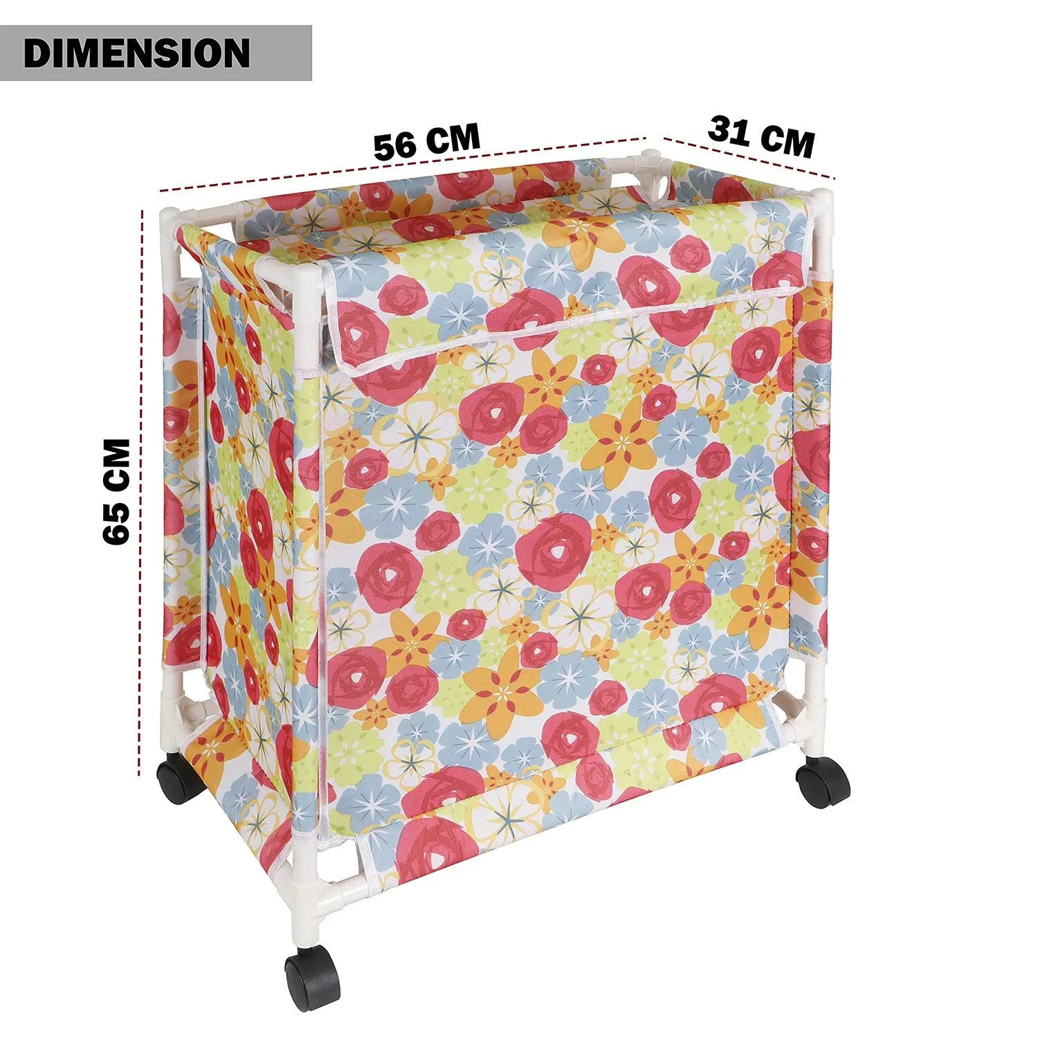 HOKIPO Oxford Fabric Laundry Basket Trolley With Wheels - 65x56x31 cm, Multicolor