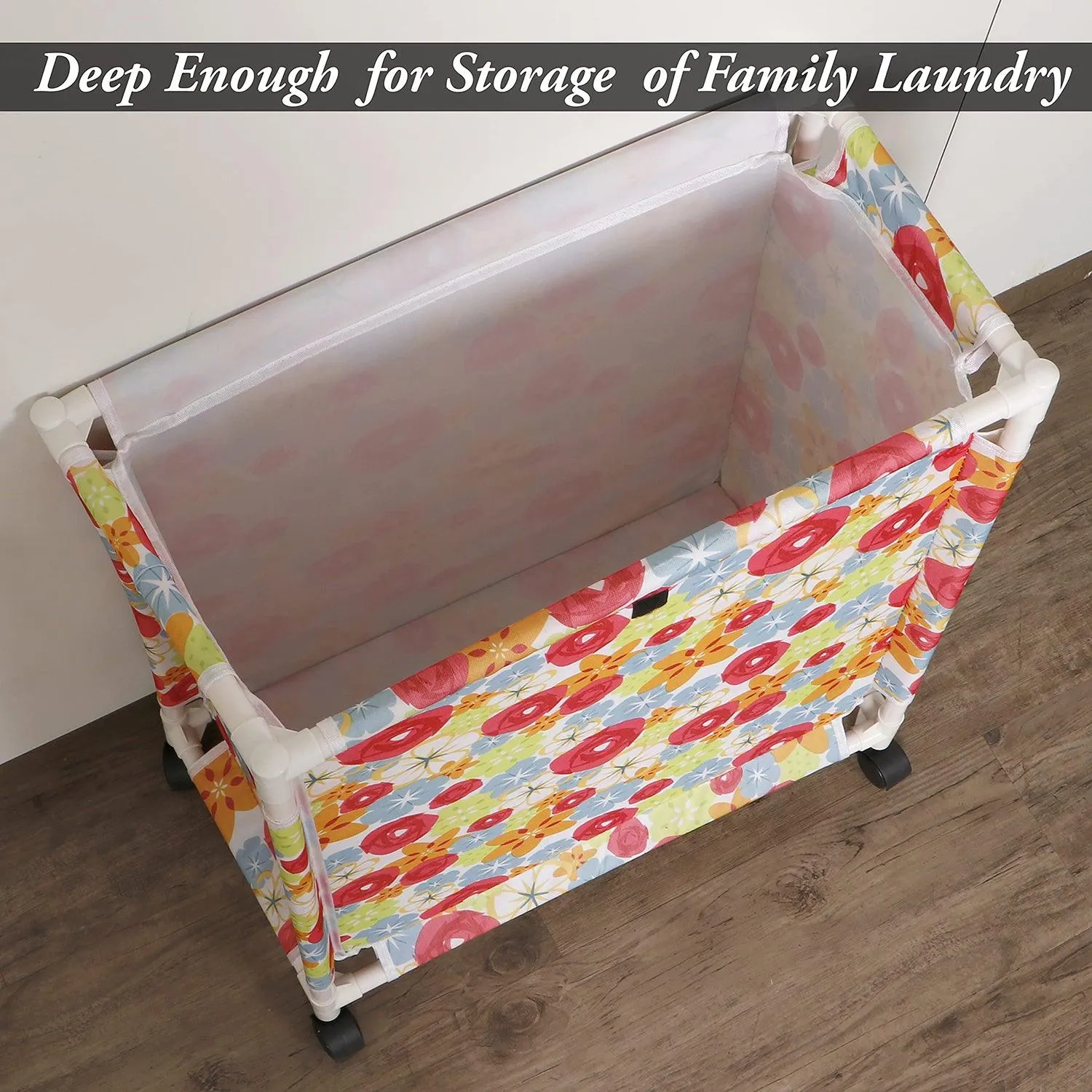 HOKIPO Oxford Fabric Laundry Basket Trolley With Wheels - 65x56x31 cm, Multicolor