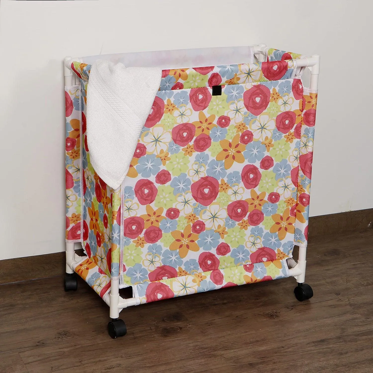 HOKIPO Oxford Fabric Laundry Basket Trolley With Wheels - 65x56x31 cm, Multicolor