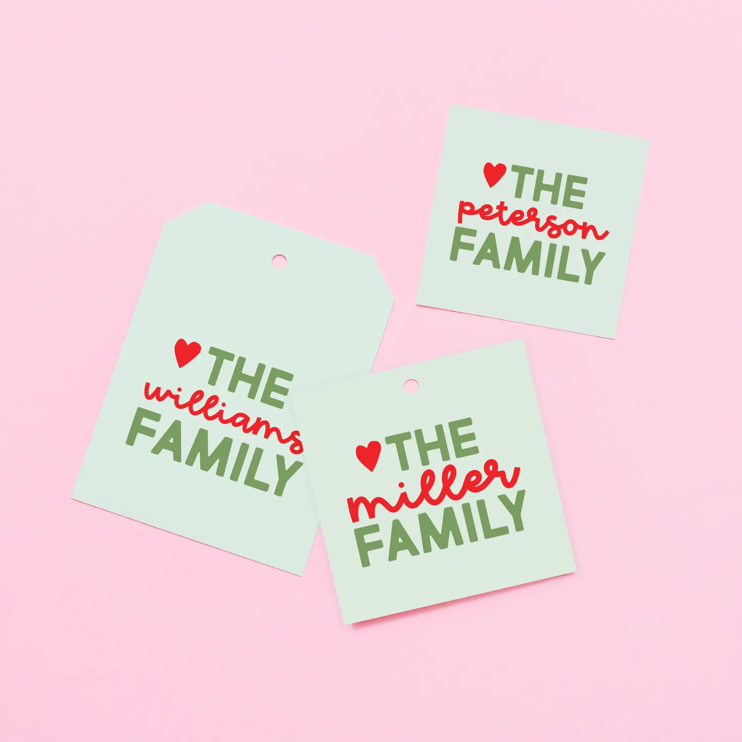 Holiday Heart Family Personalized Tag or Sticker