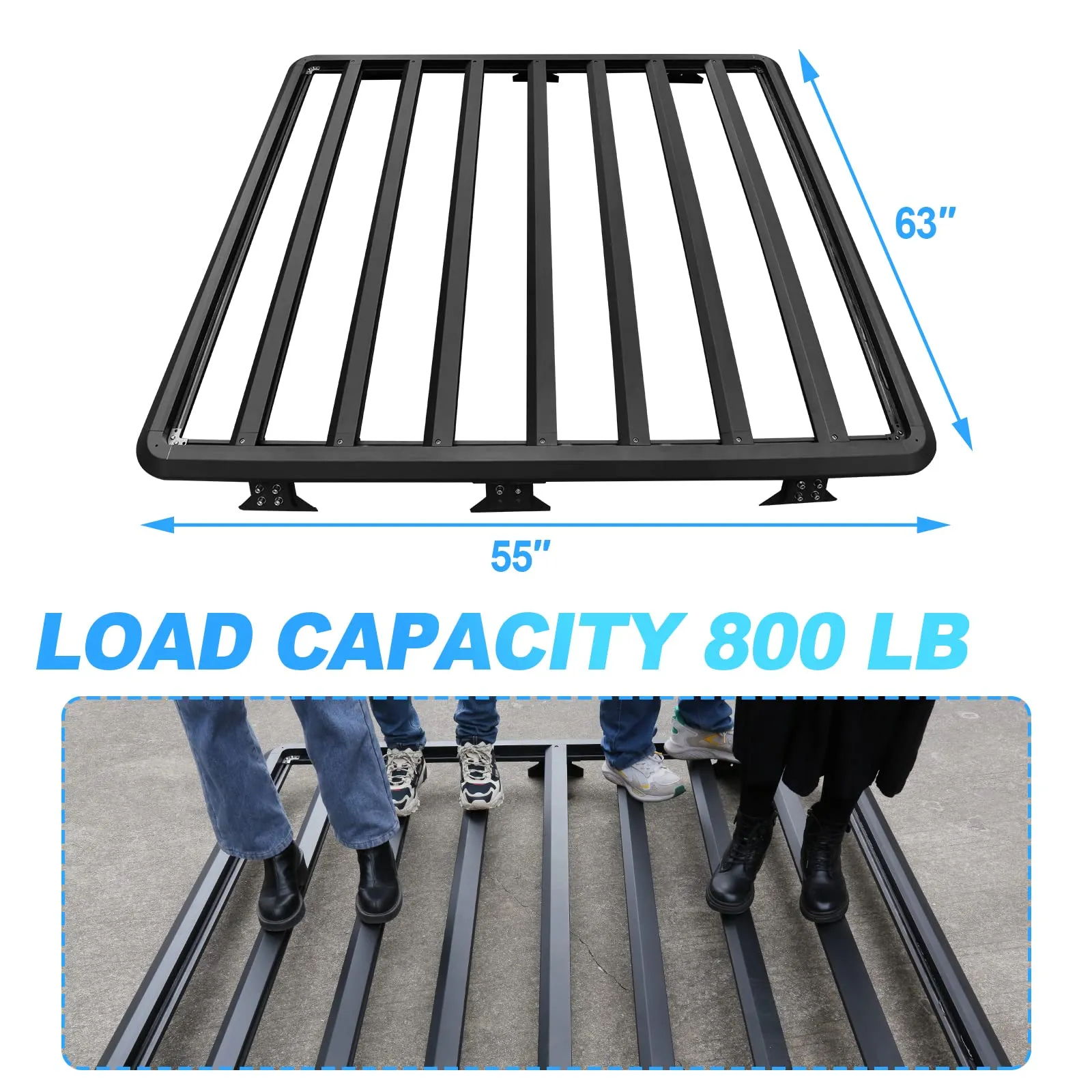 Jeep Roof Rack Cargo Carrier 63 x 55 Inch Rooftop Basket for 2018-Later JL JT