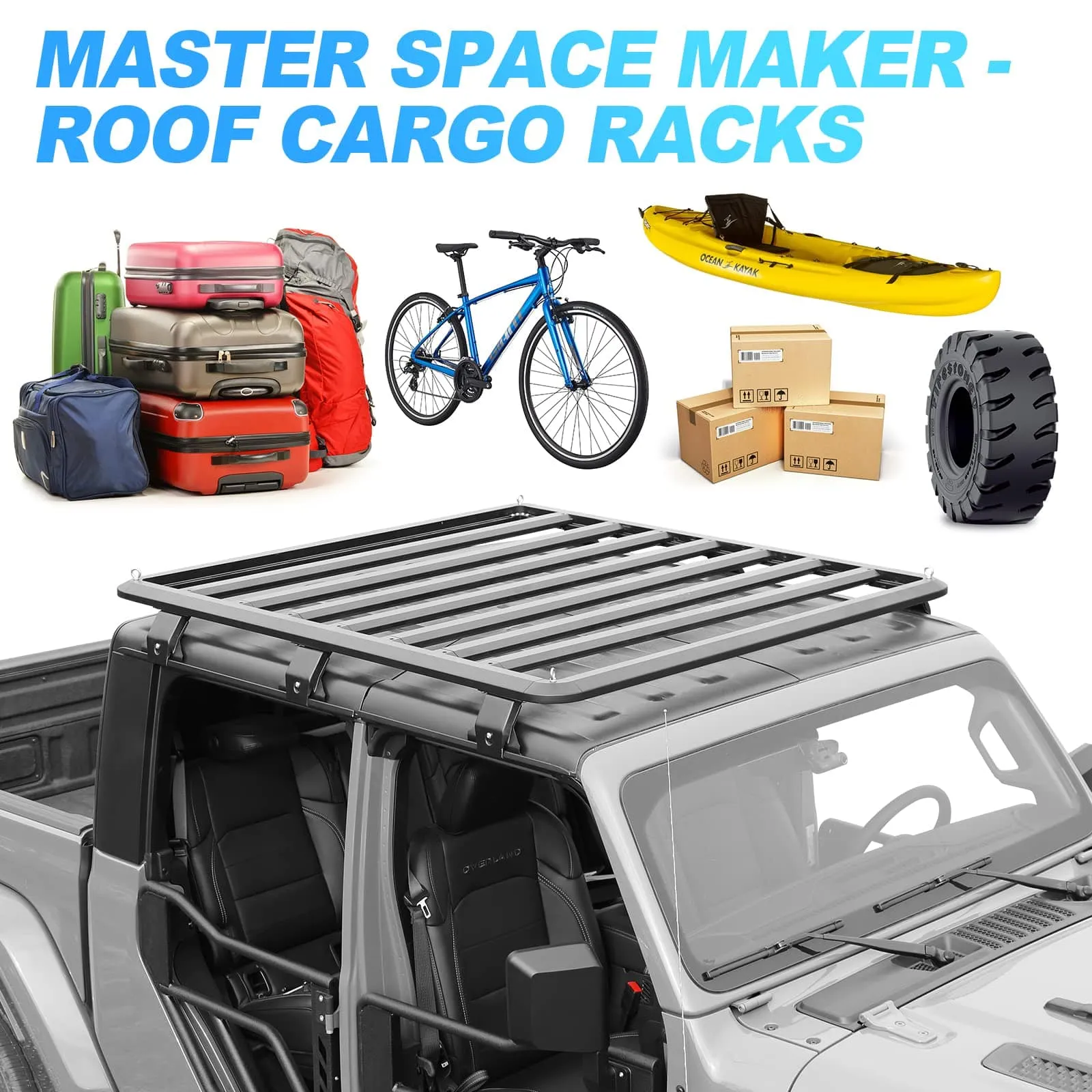 Jeep Roof Rack Cargo Carrier 63 x 55 Inch Rooftop Basket for 2018-Later JL JT