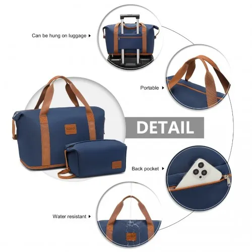 Kono Expandable Waterproof Travel Duffel Bag Set - Navy & Brown - Stylish & Durable for All Travel Needs
