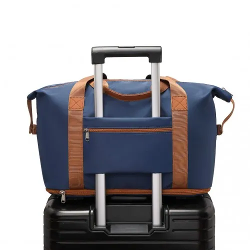Kono Expandable Waterproof Travel Duffel Bag Set - Navy & Brown - Stylish & Durable for All Travel Needs