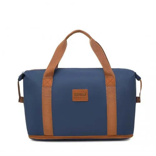Kono Expandable Waterproof Travel Duffel Bag Set - Navy & Brown - Stylish & Durable for All Travel Needs