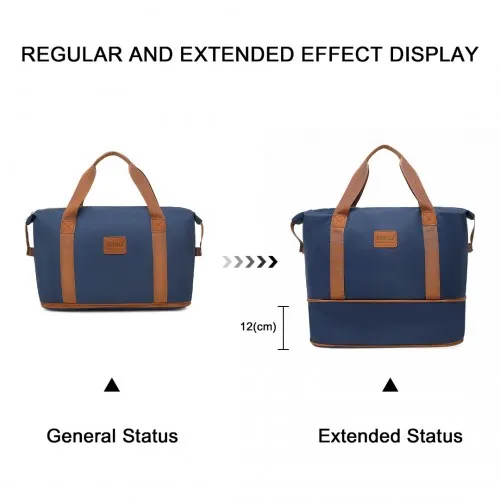 Kono Expandable Waterproof Travel Duffel Bag Set - Navy & Brown - Stylish & Durable for All Travel Needs