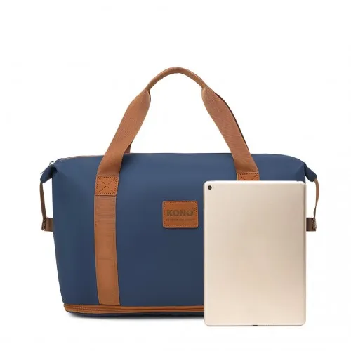 Kono Expandable Waterproof Travel Duffel Bag Set - Navy & Brown - Stylish & Durable for All Travel Needs