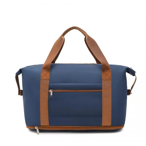 Kono Expandable Waterproof Travel Duffel Bag Set - Navy & Brown - Stylish & Durable for All Travel Needs