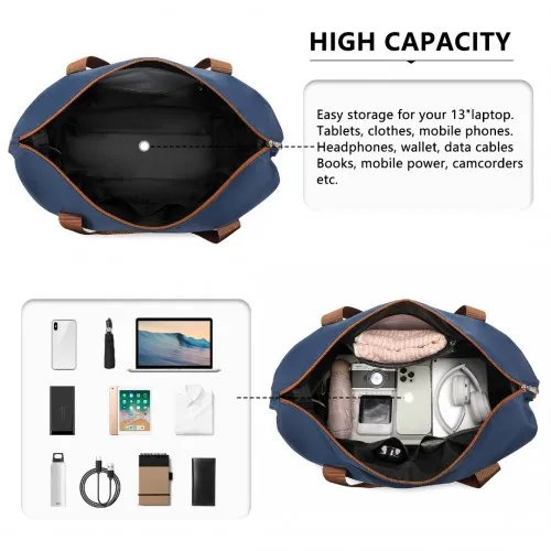 Kono Expandable Waterproof Travel Duffel Bag Set - Navy & Brown - Stylish & Durable for All Travel Needs