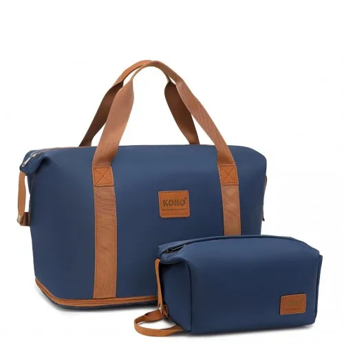 Kono Expandable Waterproof Travel Duffel Bag Set - Navy & Brown - Stylish & Durable for All Travel Needs
