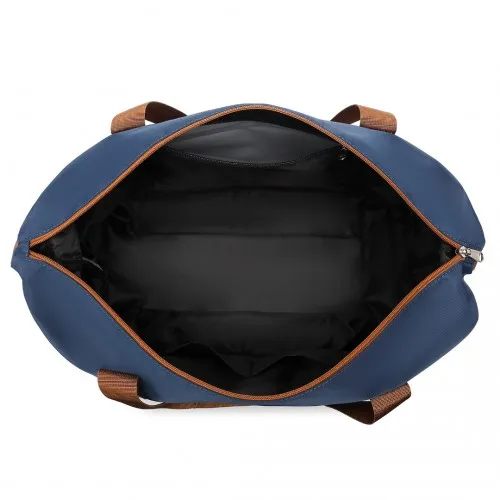 Kono Expandable Waterproof Travel Duffel Bag Set - Navy & Brown - Stylish & Durable for All Travel Needs