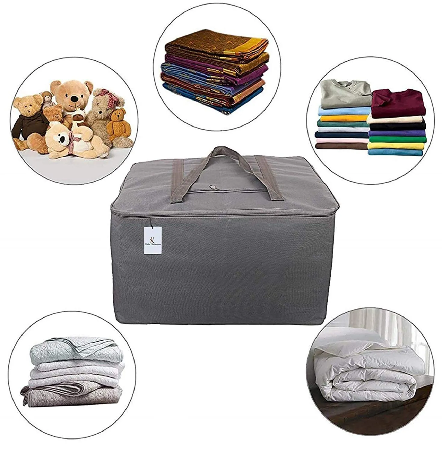Kuber Industries Small Size Lightweight Foldable Rexine Jumbo Underbed Storage Bag with Zipper and Handle (Grey) (F_26_KUBMART016798)