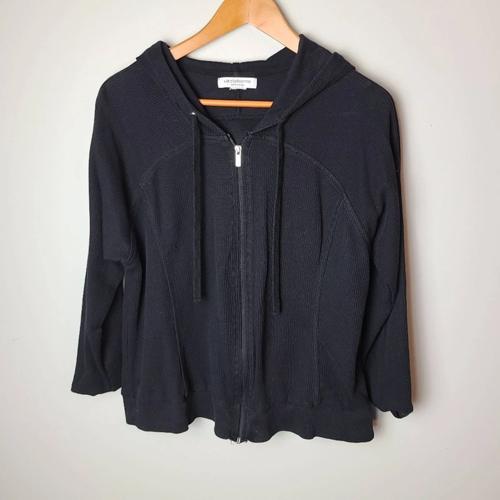 Liz Claiborne Black Zip Up Hooded Jacket
