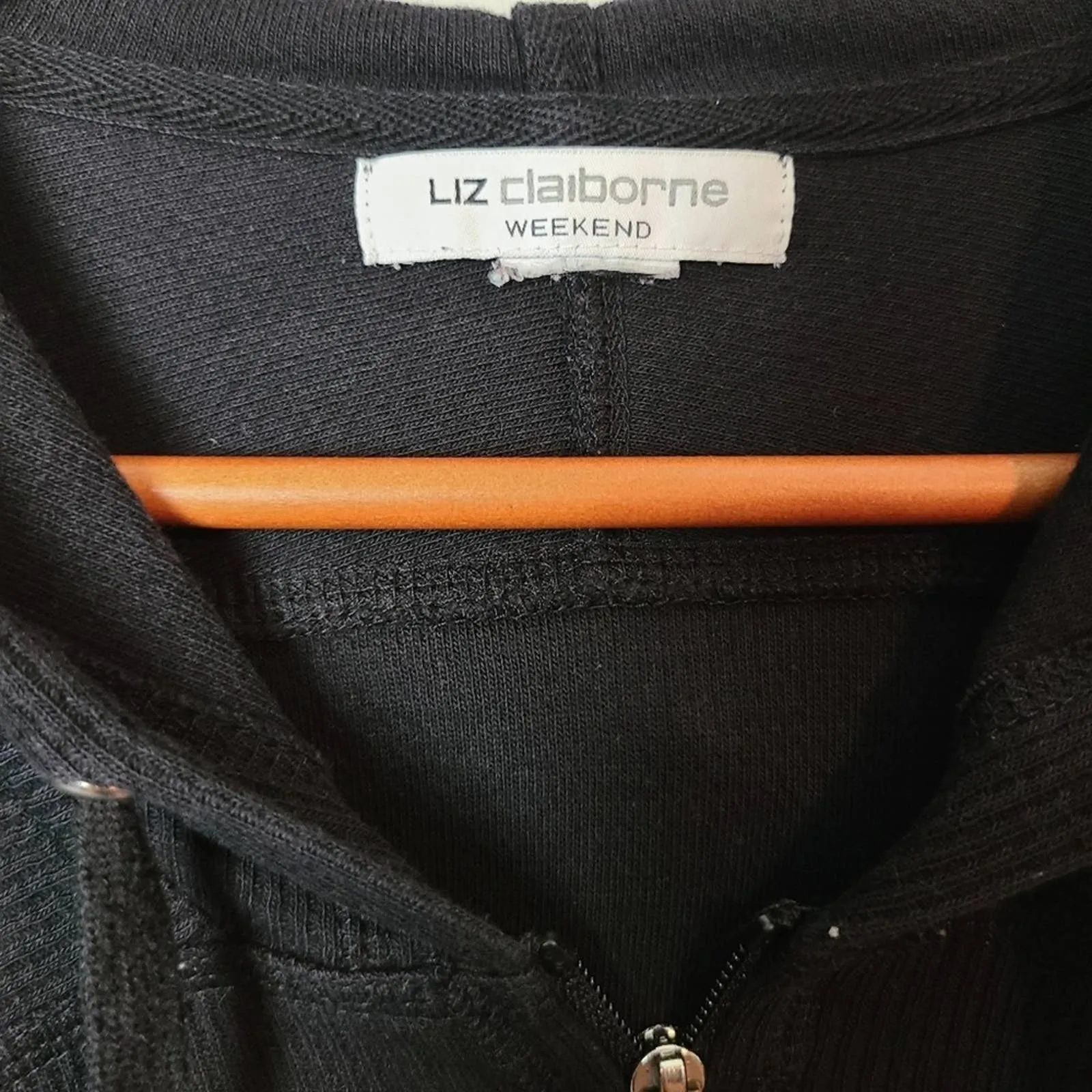 Liz Claiborne Black Zip Up Hooded Jacket