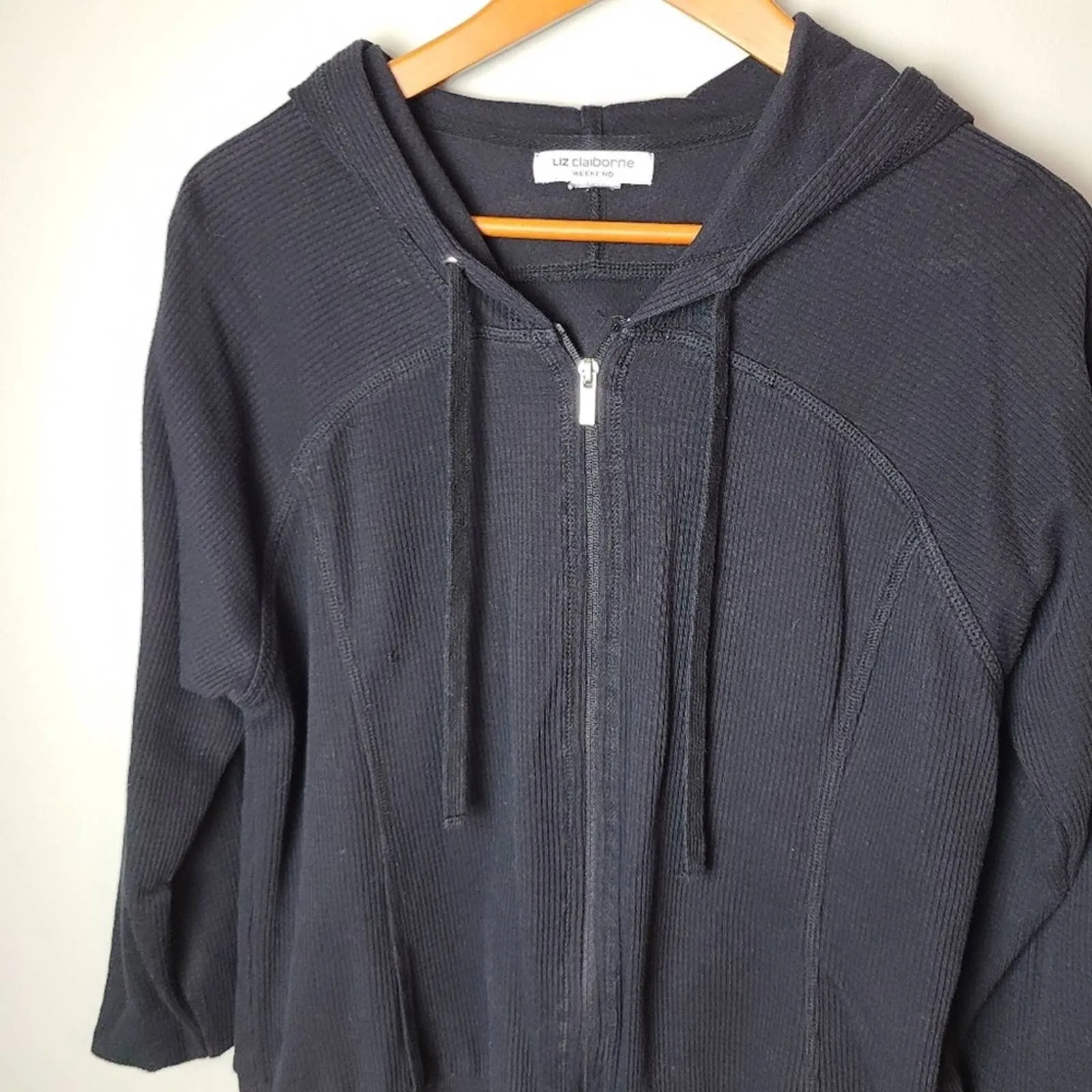 Liz Claiborne Black Zip Up Hooded Jacket