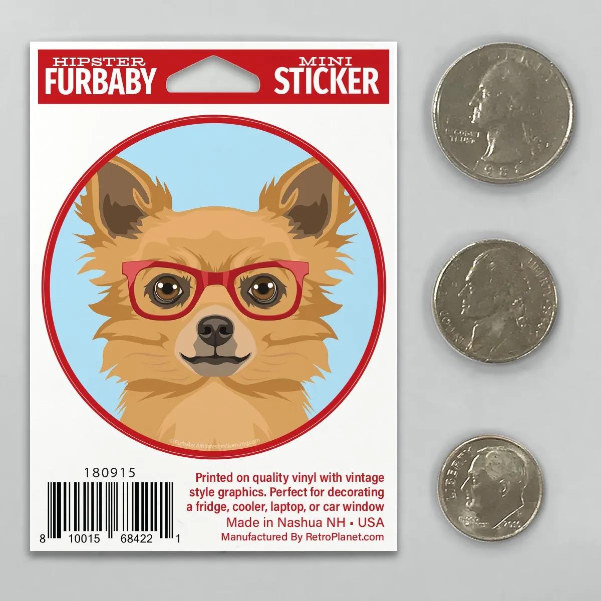 Long Haired Chihuahua Dog Wearing Hipster Glasses Mini Vinyl Sticker