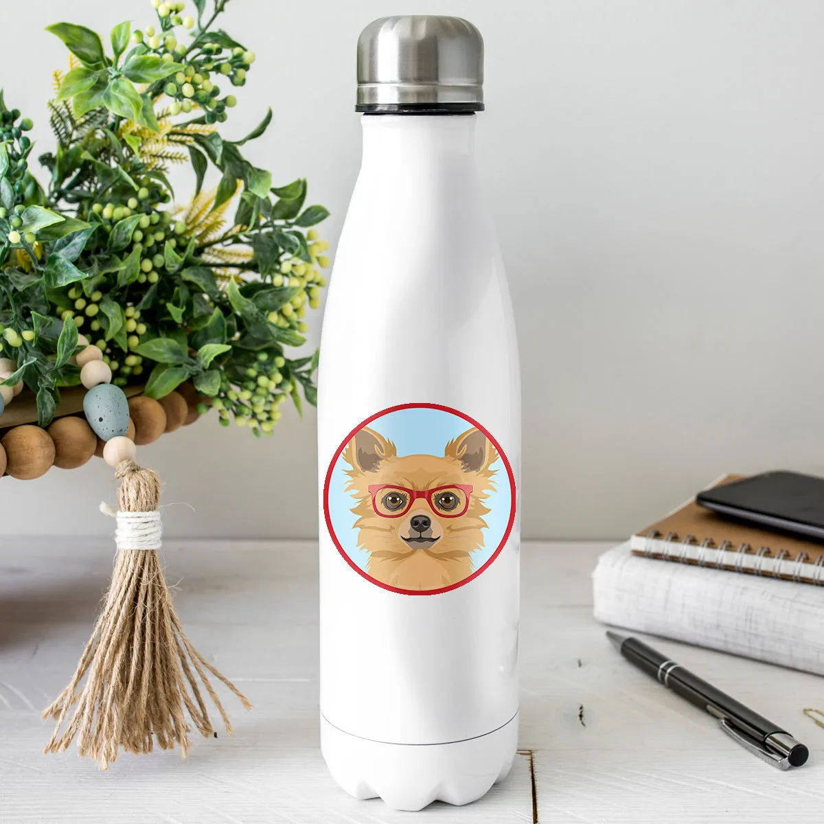 Long Haired Chihuahua Dog Wearing Hipster Glasses Mini Vinyl Sticker