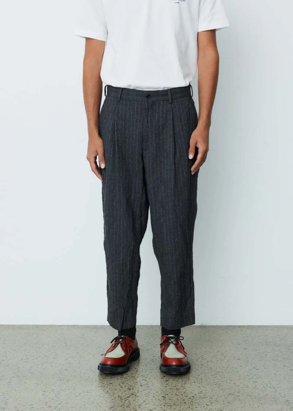 Metal Twill Pin Stripe Garment Washed Pants