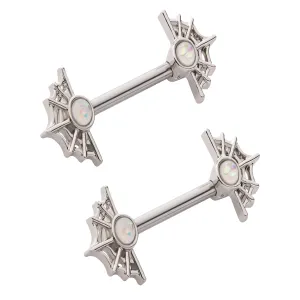 Nipple Ring - Spider Web - Opal