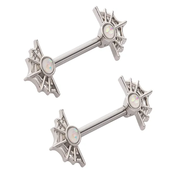 Nipple Ring - Spider Web - Opal