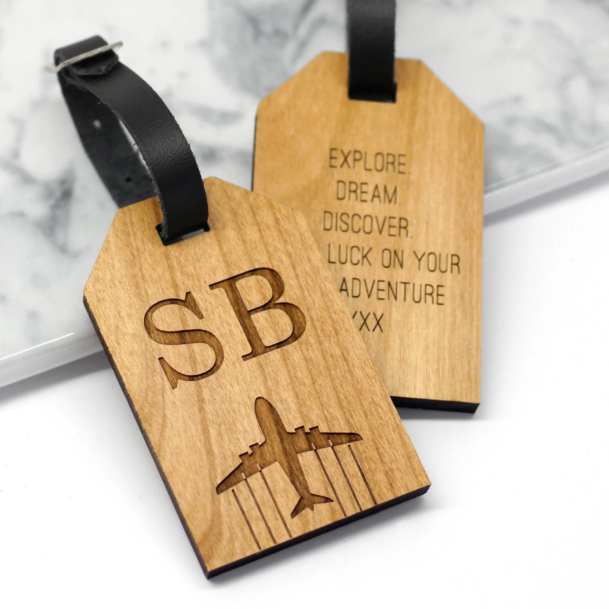Personalised Wooden Initial Luggage Tag