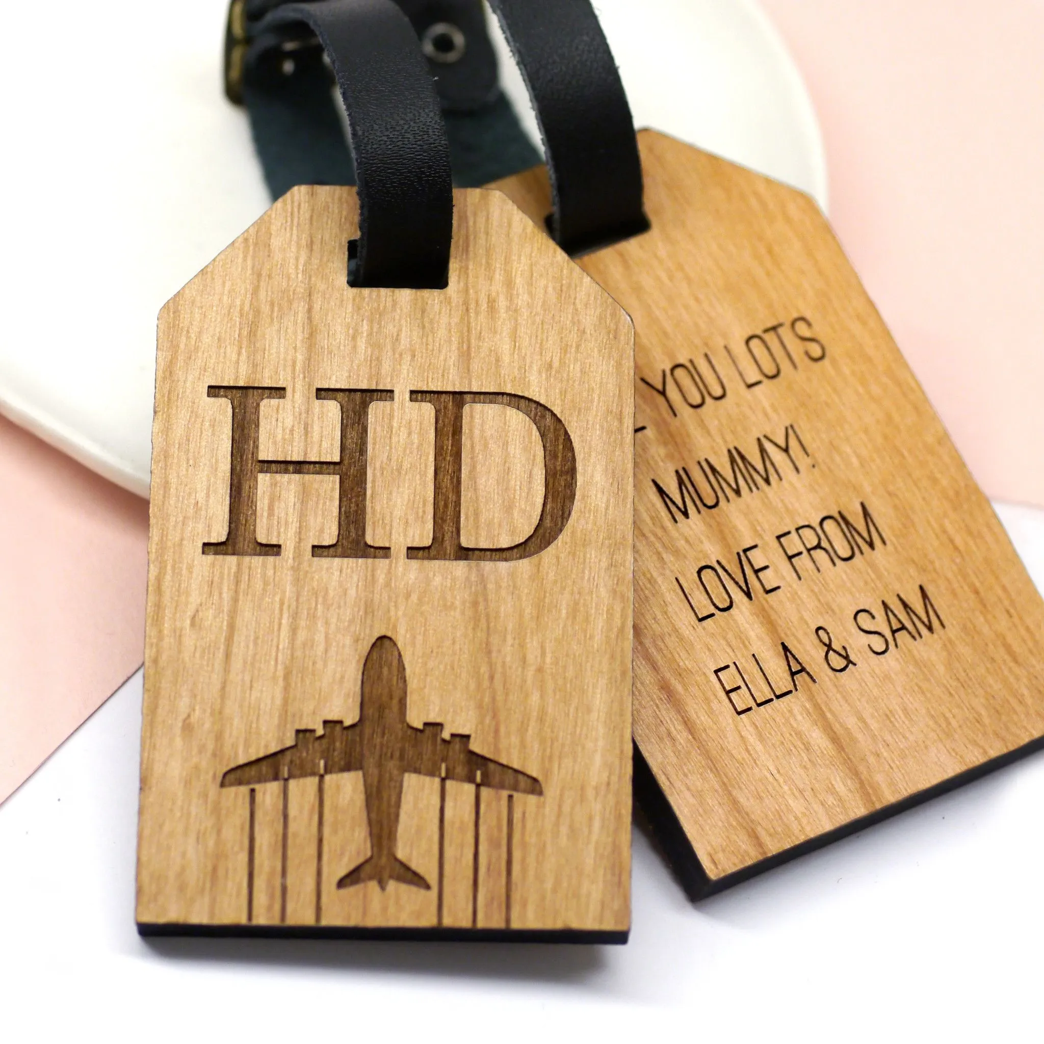Personalised Wooden Initial Luggage Tag