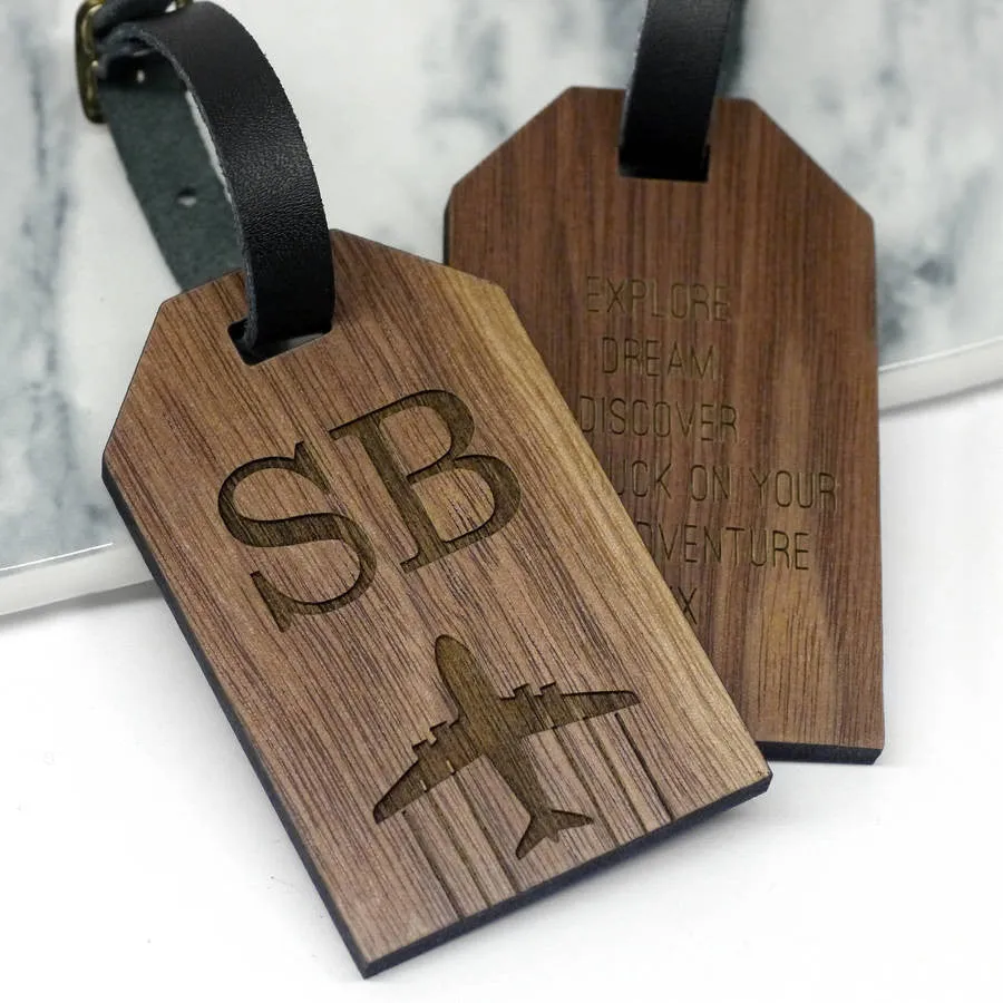 Personalised Wooden Initial Luggage Tag