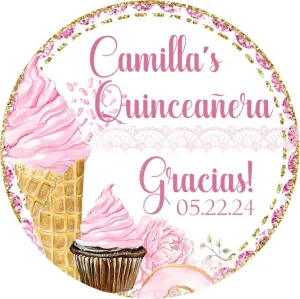 Pink & Gold Candy Quinceanera Stickers Or Favor Tags