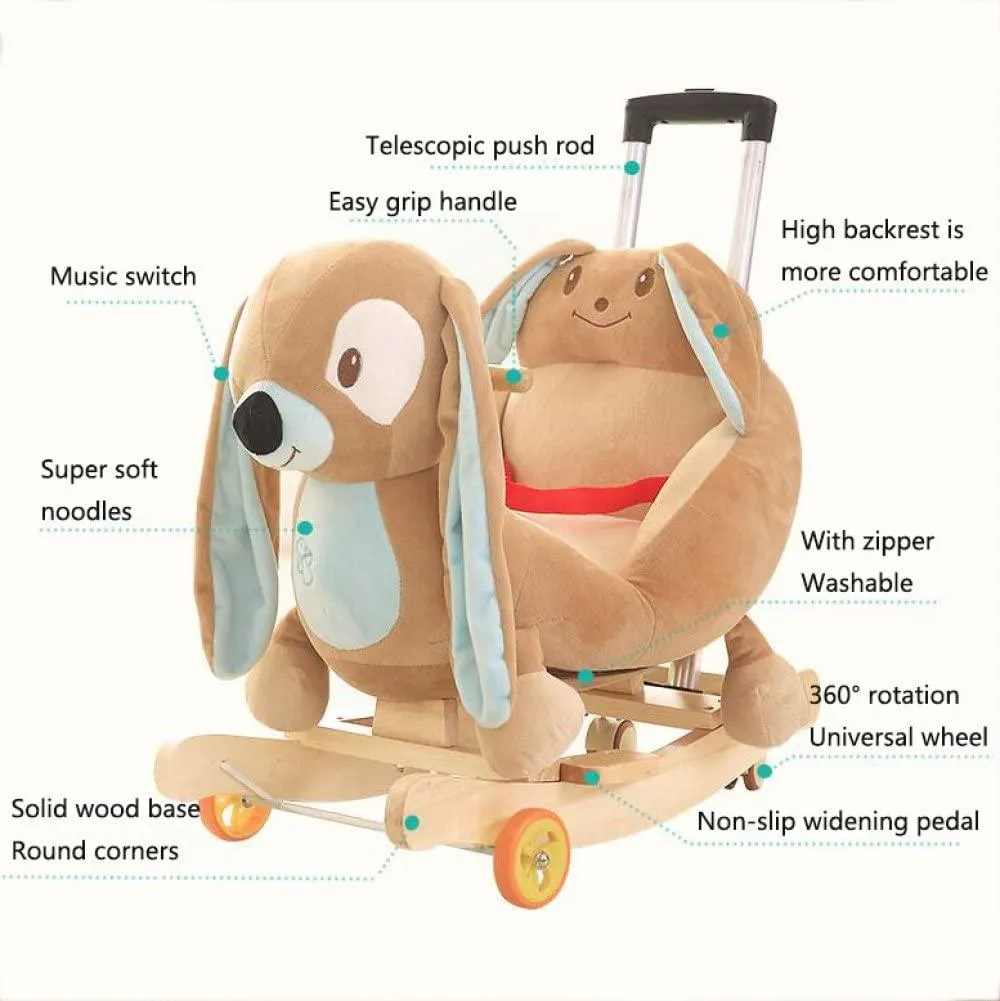 Plush Dog 2 in 1 Rocker with Wheels & Handle