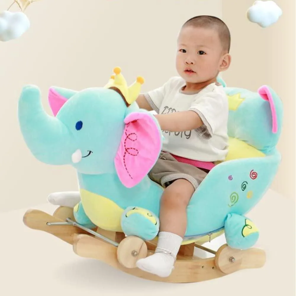 Plush Elephant 2 in 1 Rocker with Wheels & Handle