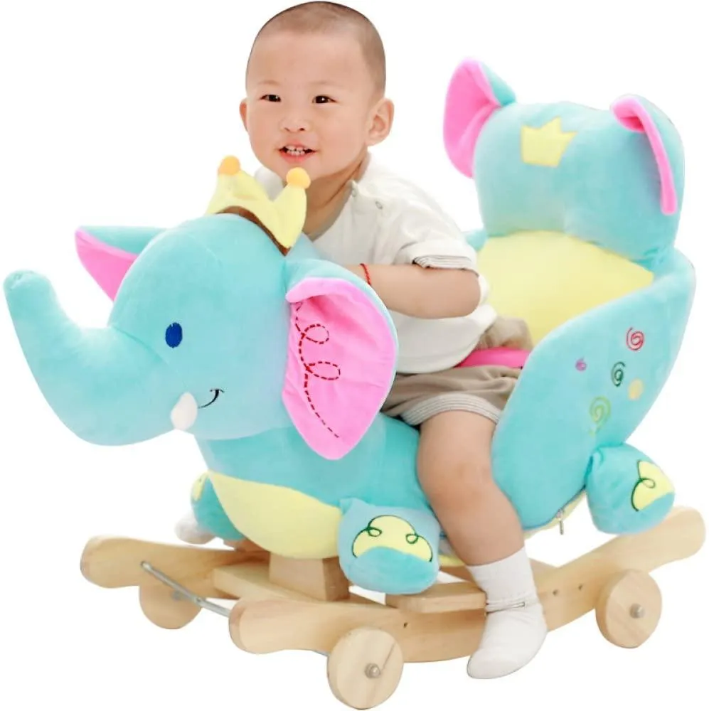 Plush Elephant 2 in 1 Rocker with Wheels & Handle