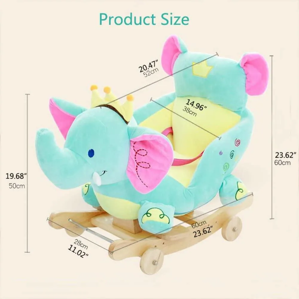 Plush Elephant 2 in 1 Rocker with Wheels & Handle