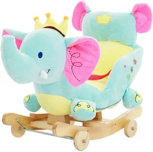 Plush Elephant 2 in 1 Rocker with Wheels & Handle