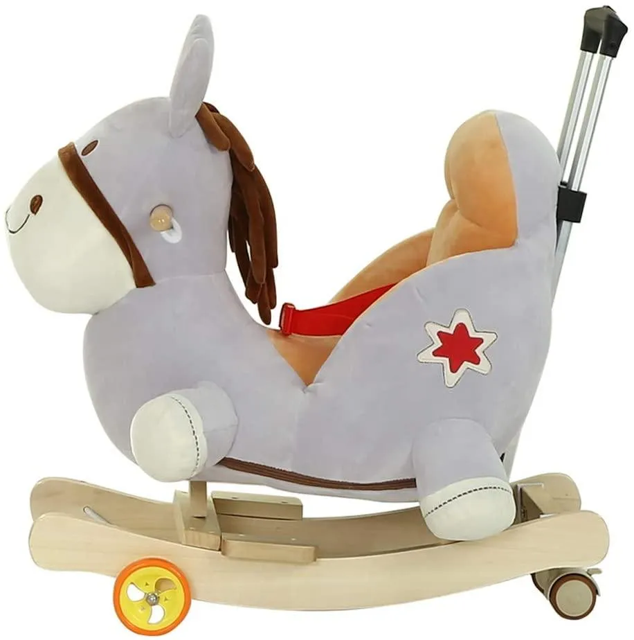 Plush Horse 2 in 1 Rocker with Wheels & Handle