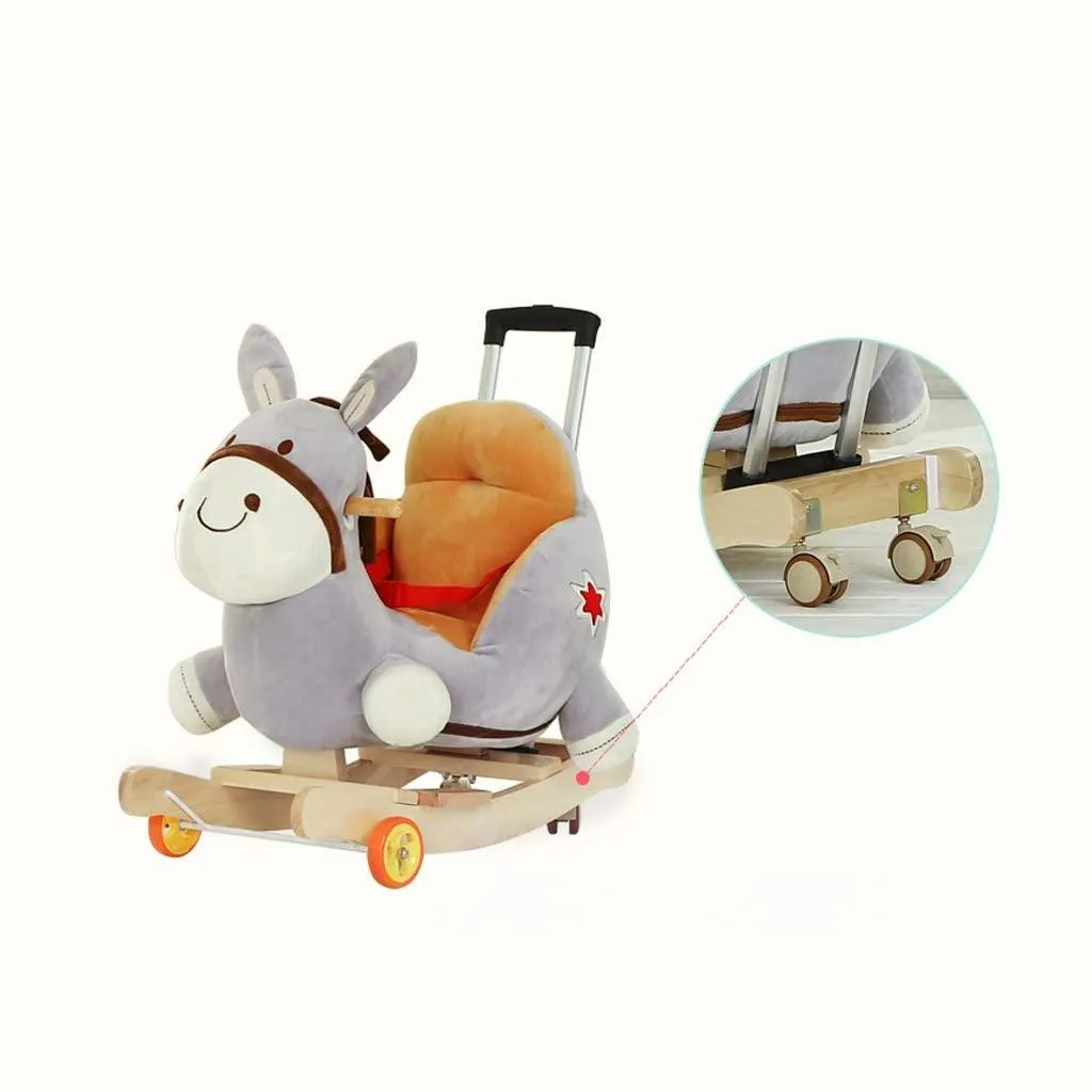 Plush Horse 2 in 1 Rocker with Wheels & Handle