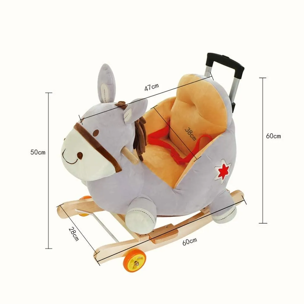 Plush Horse 2 in 1 Rocker with Wheels & Handle