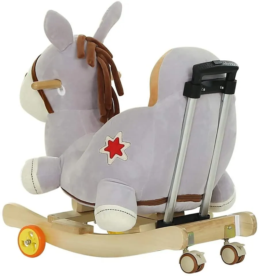 Plush Horse 2 in 1 Rocker with Wheels & Handle