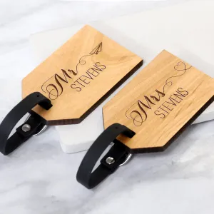 Set Of Two Personalised Wooden Honeymoon Luggage Tags