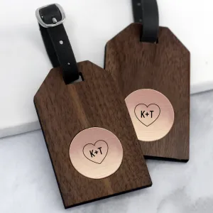 Set of Two Rose Gold Heart Initial Luggage Tags