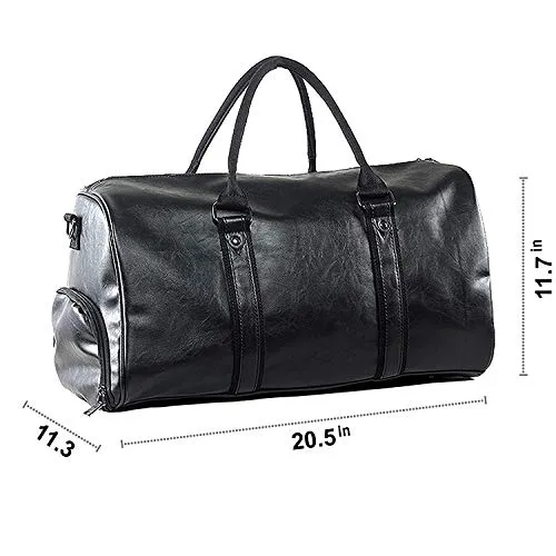 Seyfocnia Weekender Oversized Travel Duffel Bag With Shoe Pouch, Leather Carry On Bag