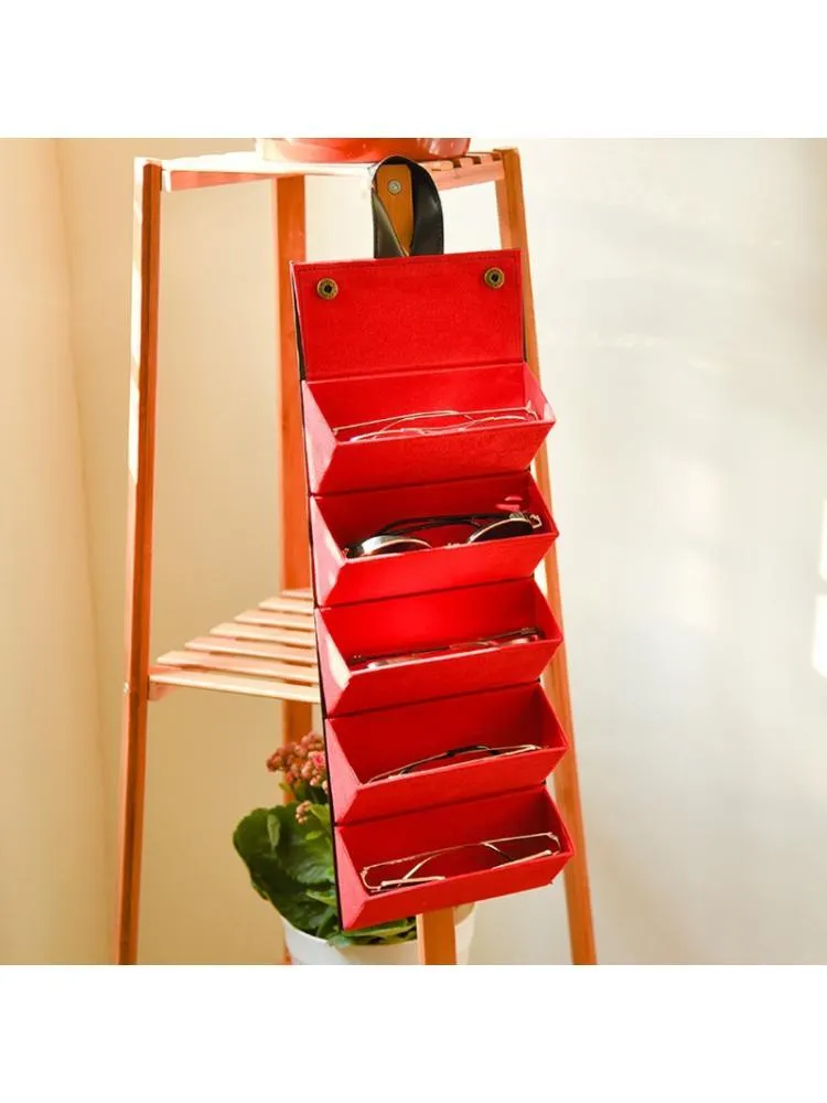 Travel 1 Pc 5 Slots Foldable Leather Eyewear Holder