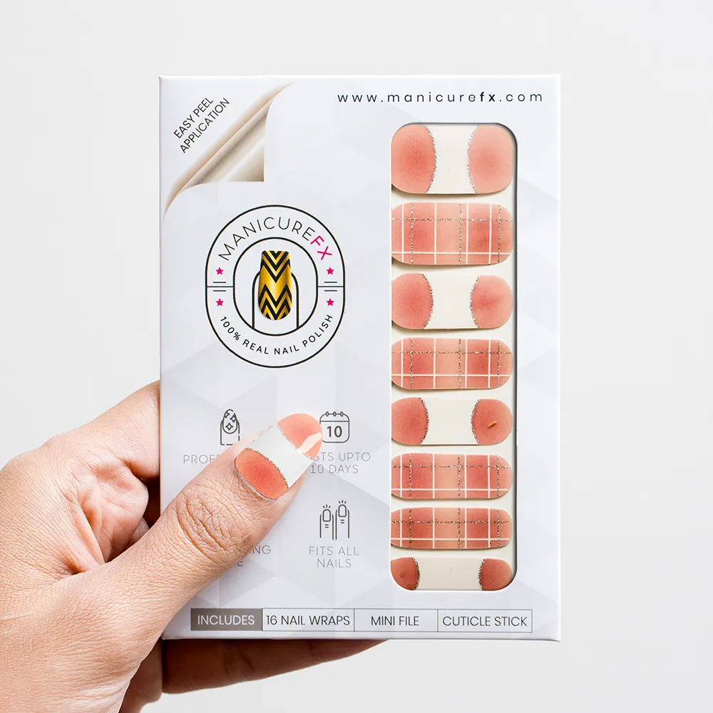 White French Tip Nails - Peachy Panorama - Nail Wraps (Standard)