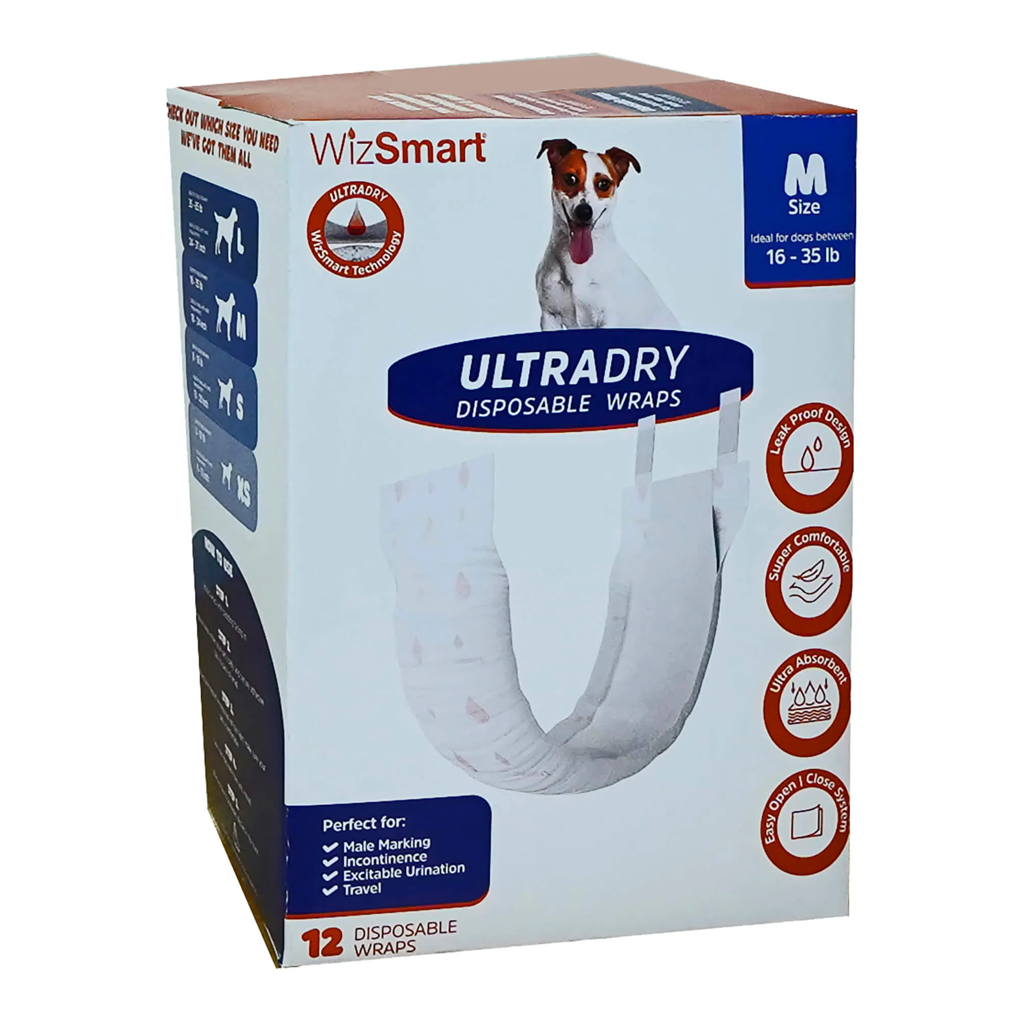 WizSmart UltraDry Male Wraps, 12 ct