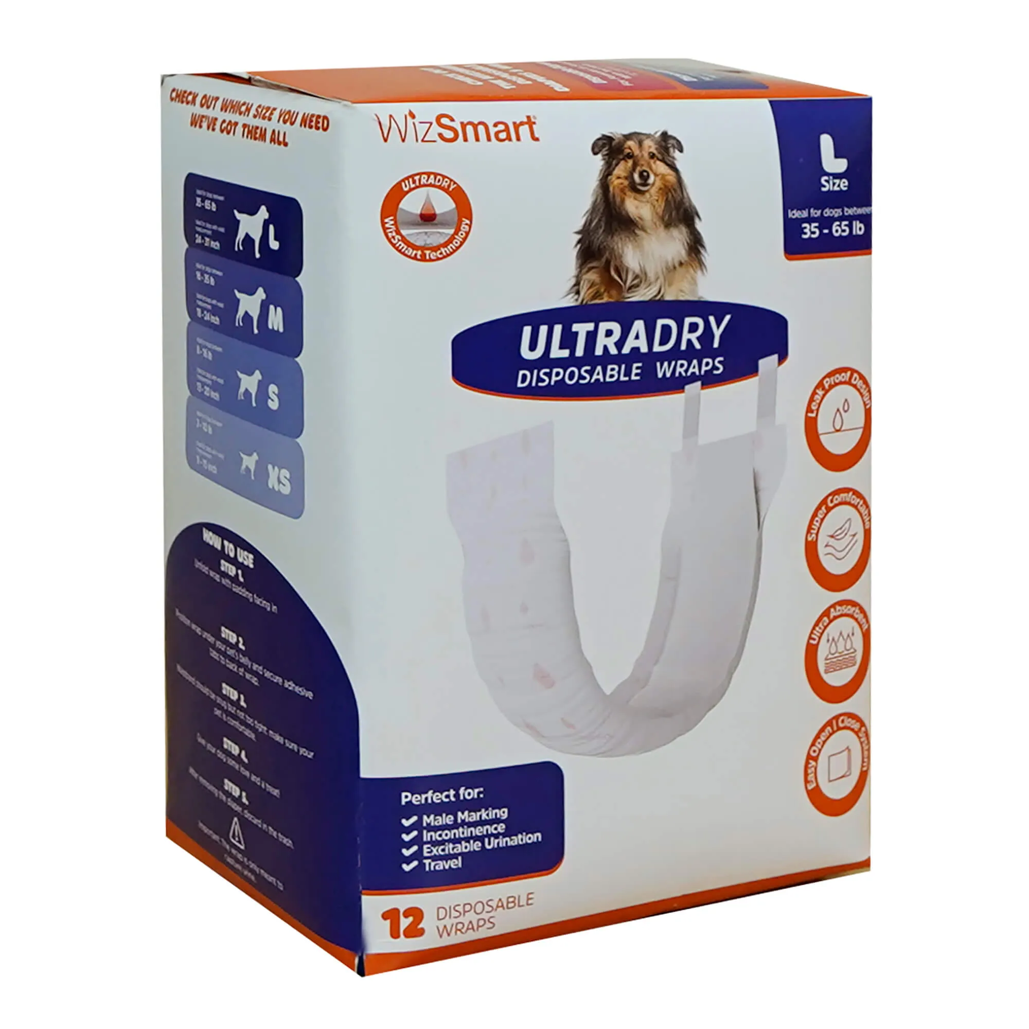 WizSmart UltraDry Male Wraps, 12 ct
