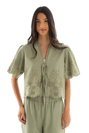 Women Blouse English Embroidery Green