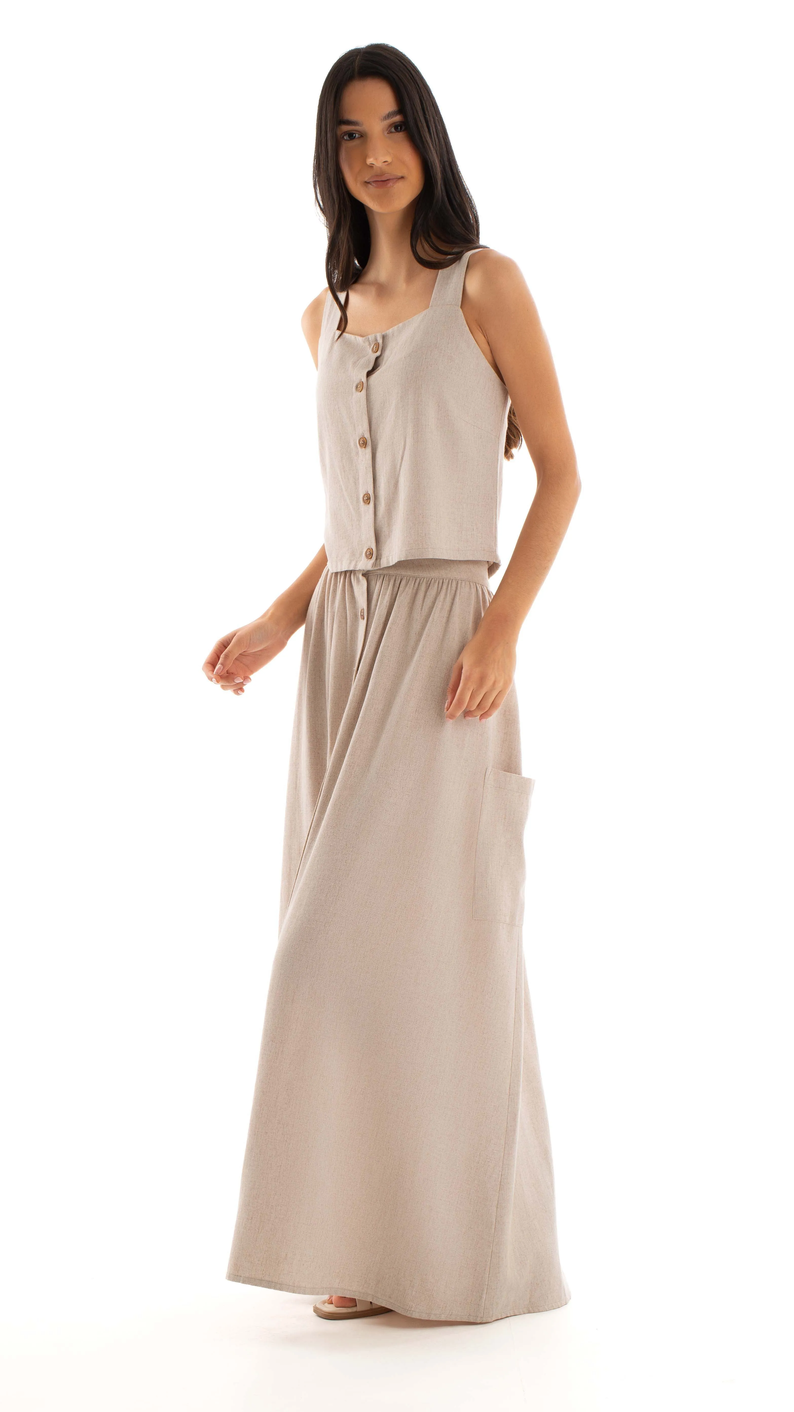 Women Voile Lace Skirt Cotton Beige