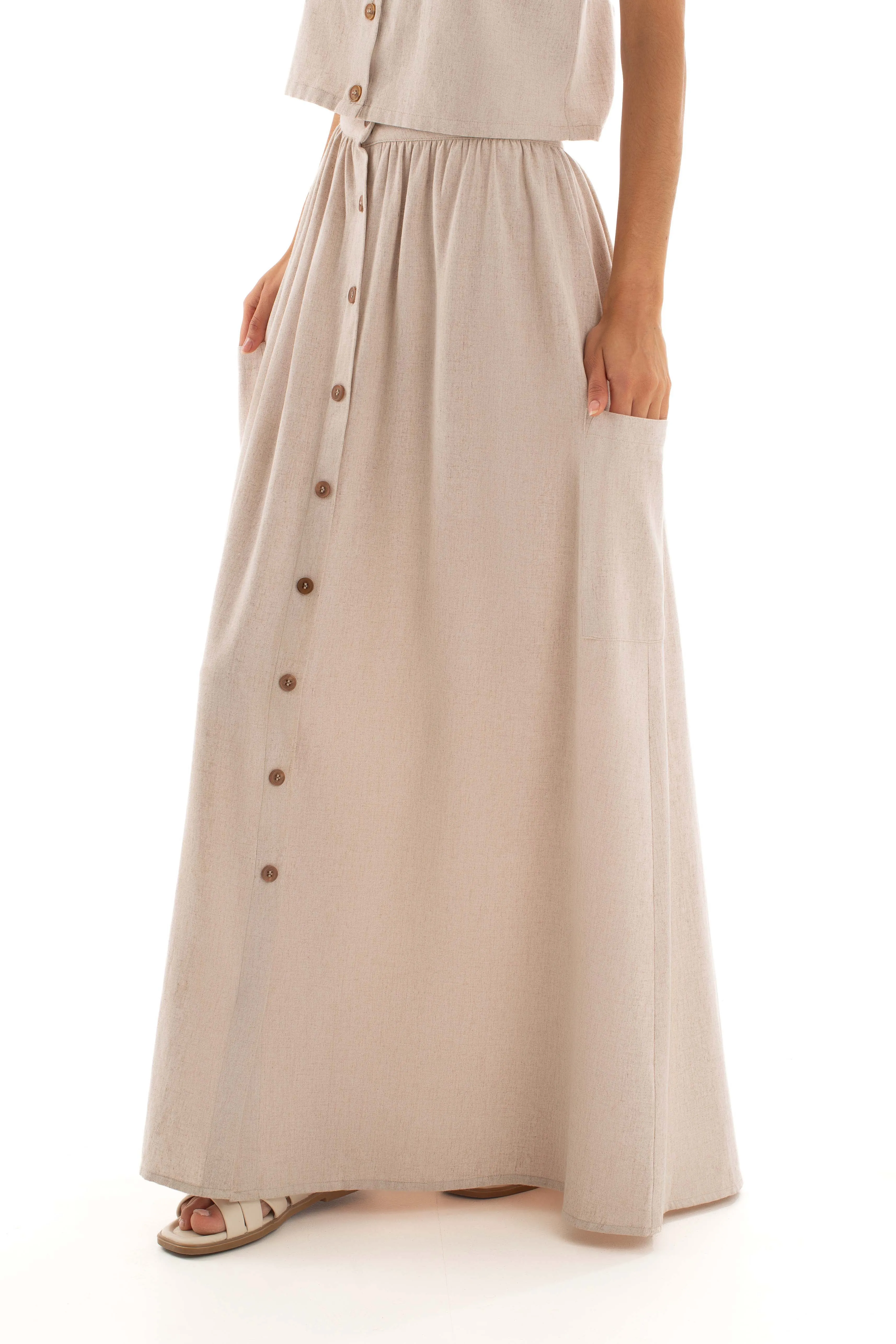 Women Voile Lace Skirt Cotton Beige