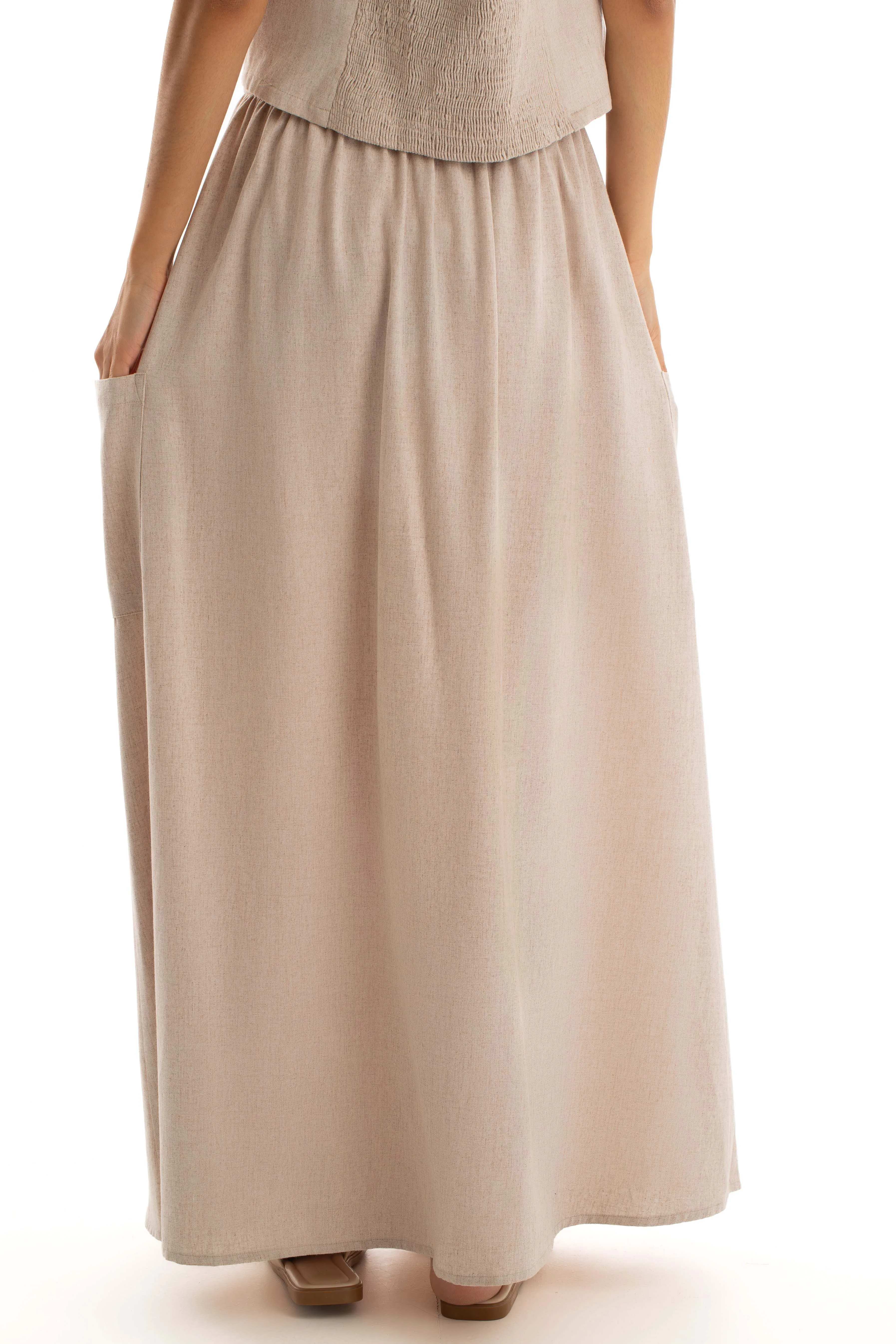 Women Voile Lace Skirt Cotton Beige
